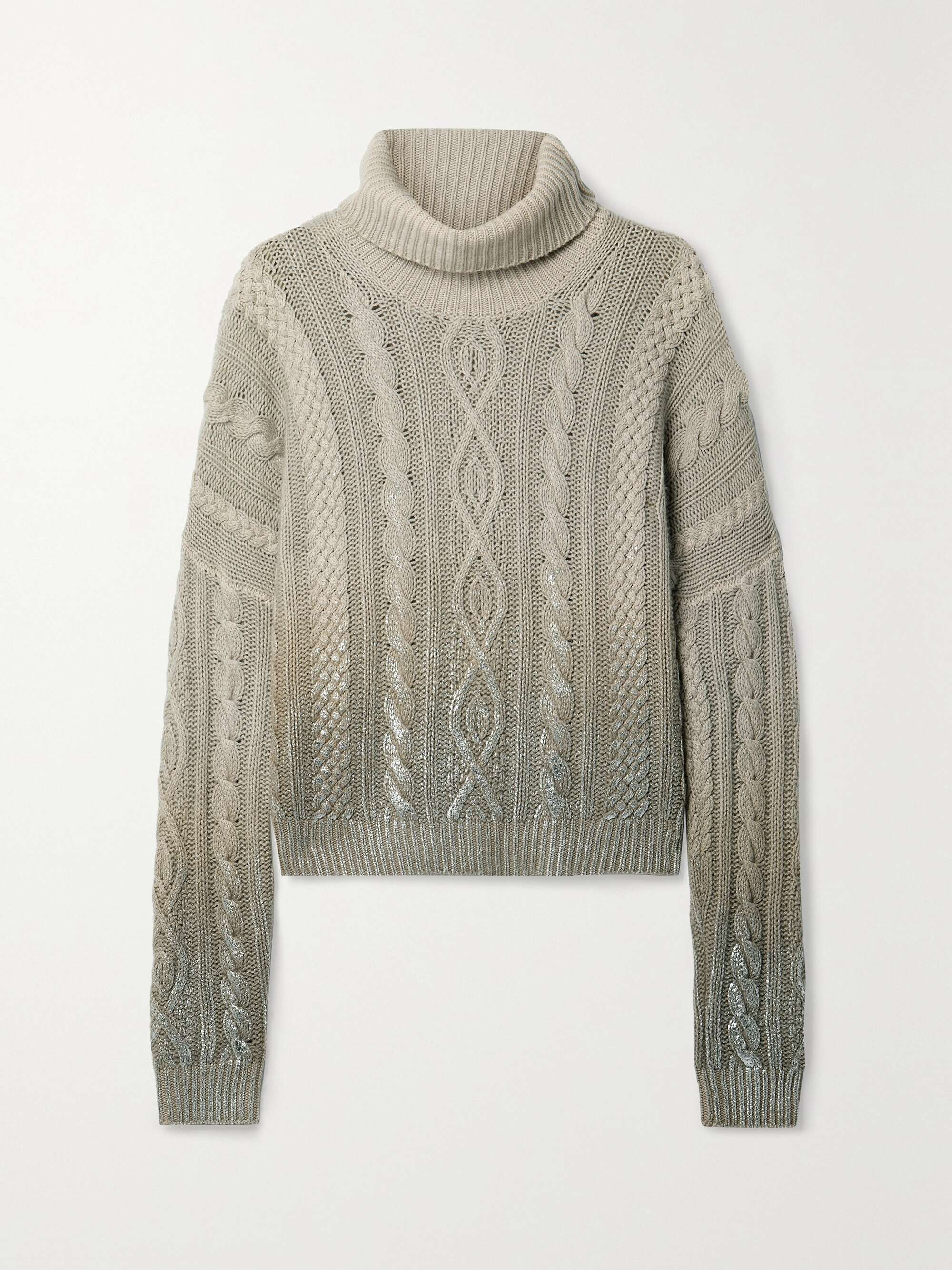 RALPH LAUREN COLLECTION Metallic cable-knit cashmere turtleneck sweater |  NET-A-PORTER