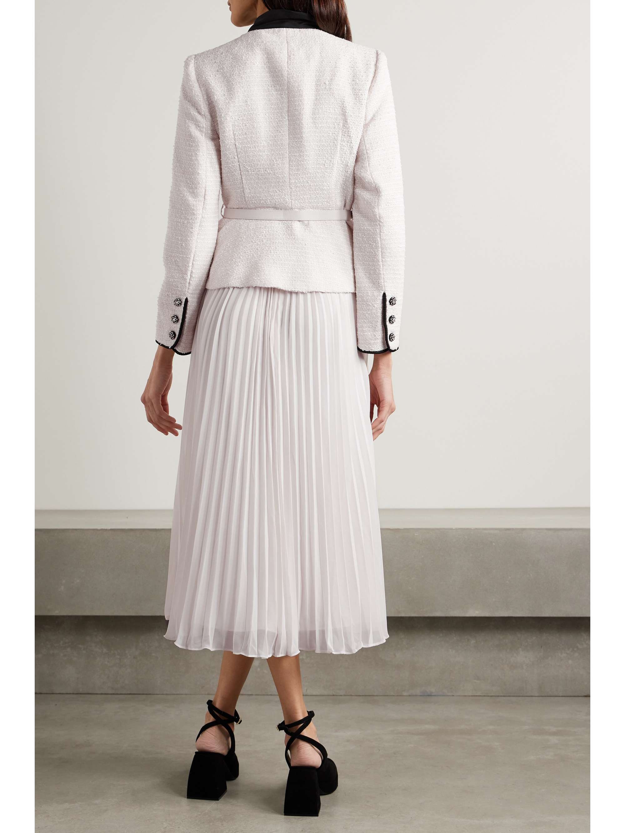 Belted Embellished Bouclé Mini Dress (White)