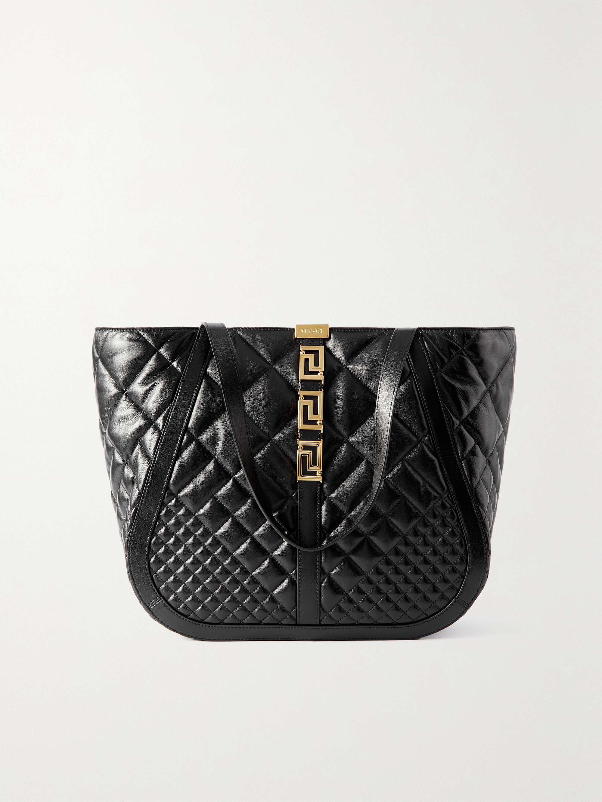 Greca Goddess Mini Leather Tote Bag in Black - Versace