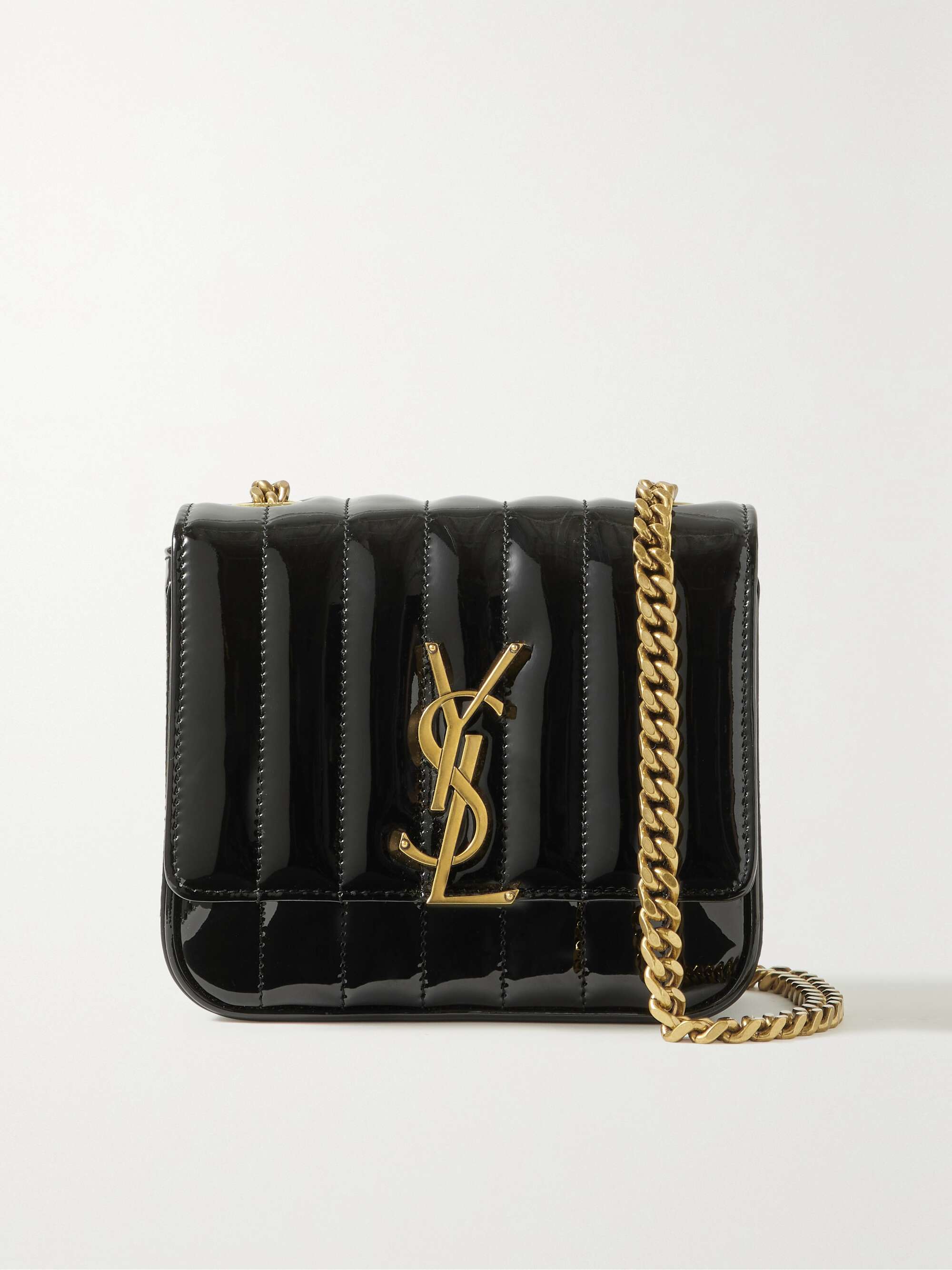 Saint Laurent Patent Calfskin Matelasse Small Vicky Chain Bag Black