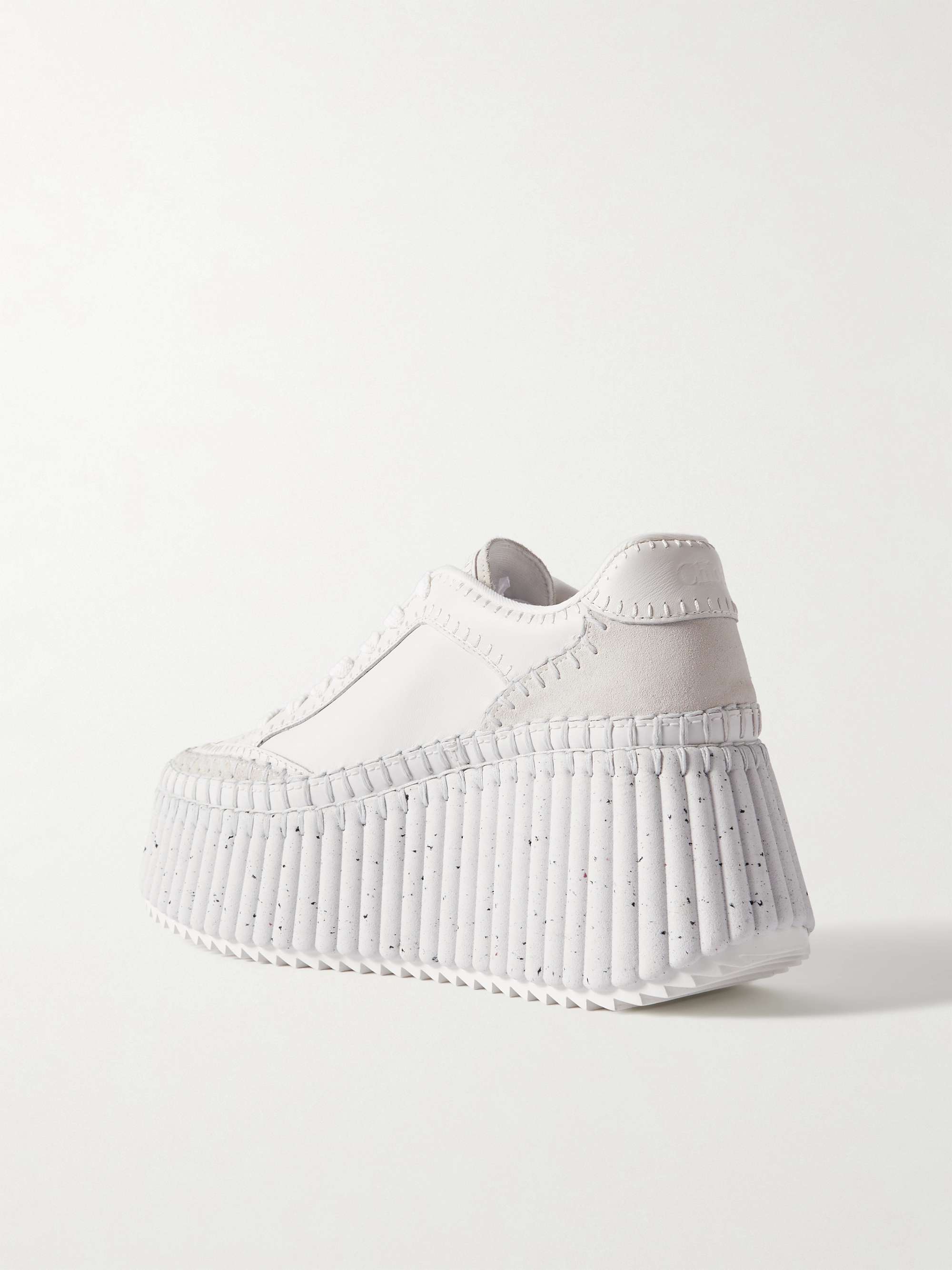 CHLOÉ + NET SUSTAIN Nama embroidered suede and recycled-mesh sneakers