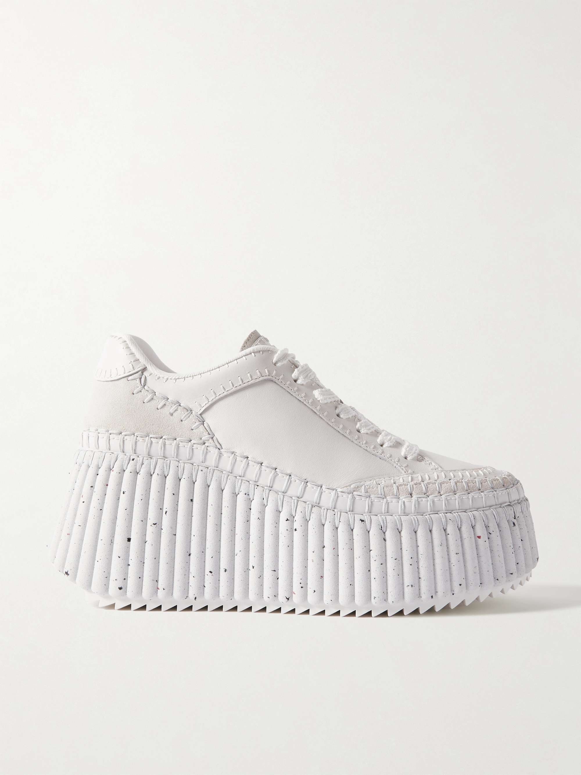 CHLOÉ + NET SUSTAIN Nama embroidered suede and recycled-mesh sneakers