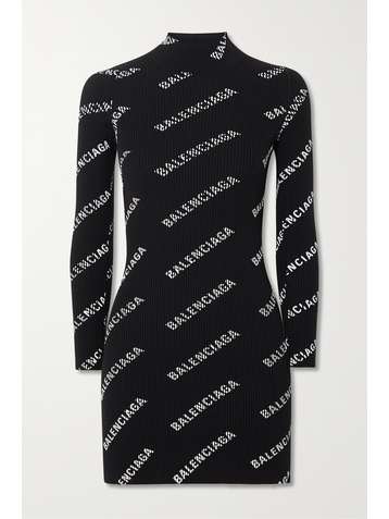 BALENCIAGA Printed ribbed-knit mini dress