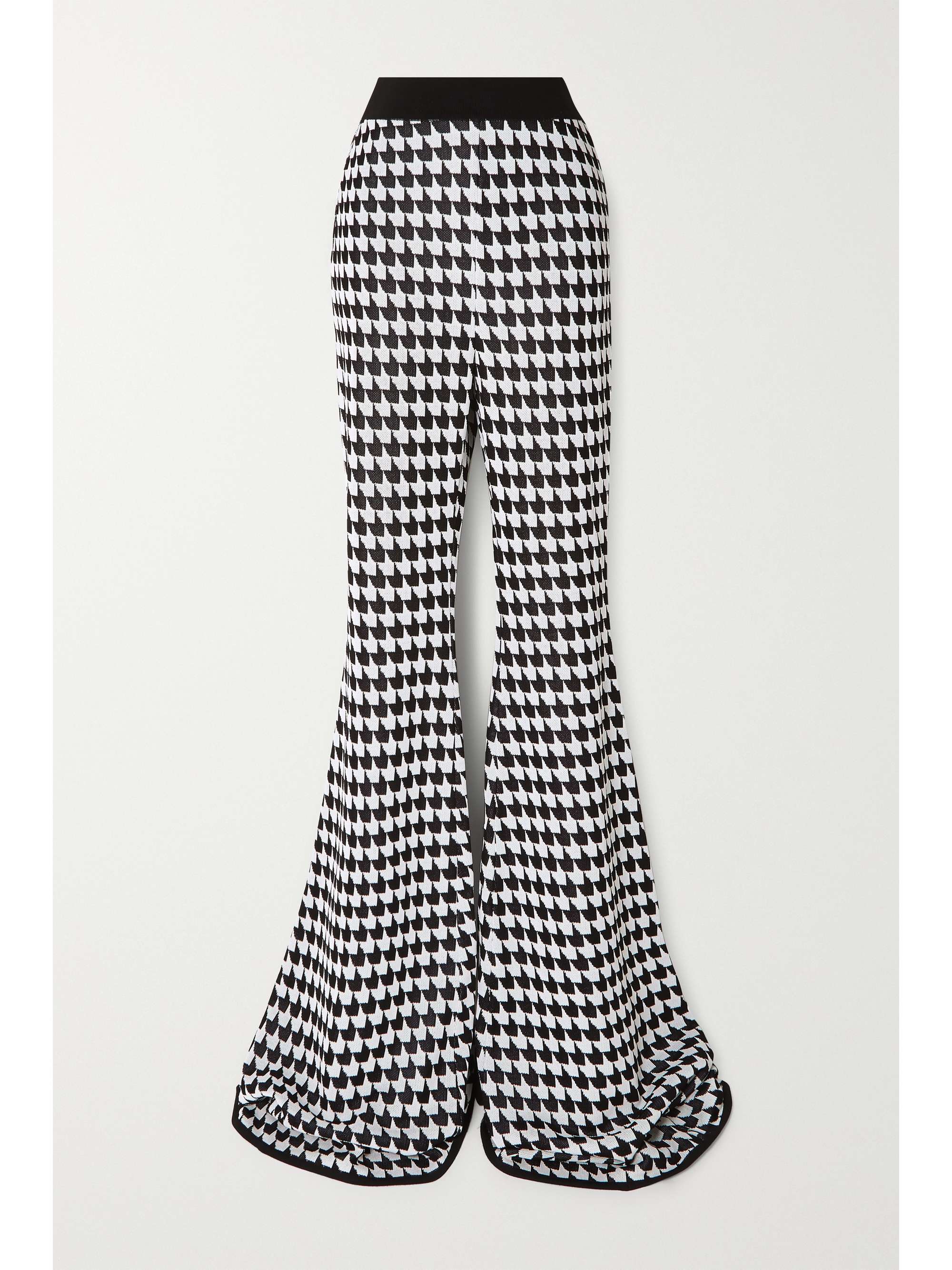 Black Houndstooth stretch-knit flared 