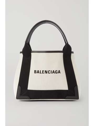 BALENCIAGA Navy XS Cabas Tote aus Canvas mit Lederbesätzen und Logoprint