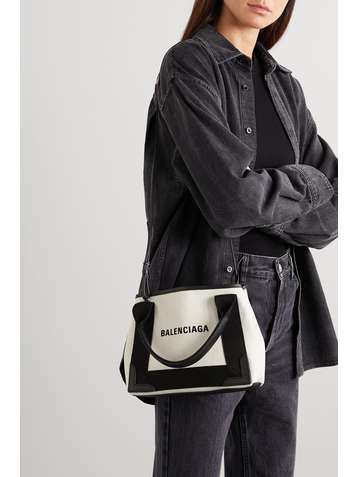 BALENCIAGA Navy XS Cabas Tote aus Canvas mit Lederbesätzen und Logoprint