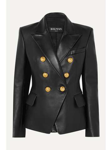 BALMAIN Double-breasted leather blazer