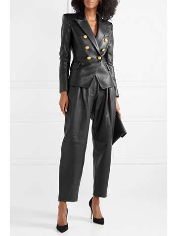 BALMAIN Double-breasted leather blazer