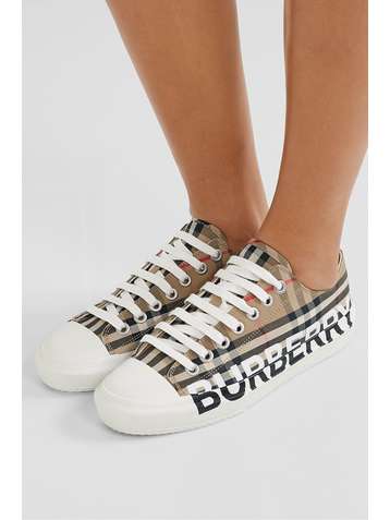 BURBERRY Baskets en toile de coton à carreaux et à logo
