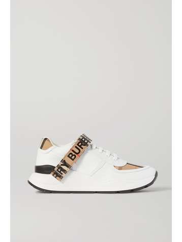 BURBERRY Baskets en cuir à finitions en toile, à carreaux et à logo