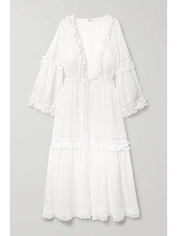 CHARO RUIZ Tamara ruffled crochet-trimmed cotton-blend voile robe