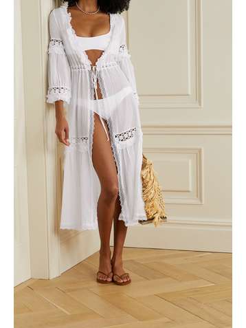 CHARO RUIZ Tamara ruffled crochet-trimmed cotton-blend voile robe