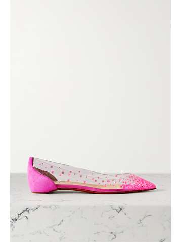 CHRISTIAN LOUBOUTIN Degrastrass embellished PVC and suede point-toe flats