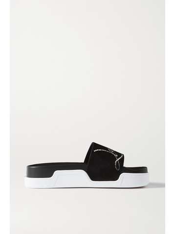 CHRISTIAN LOUBOUTIN Dear Pool crystal-embellished suede slides