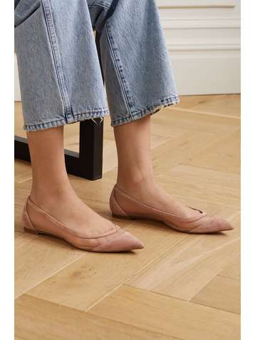 CHRISTIAN LOUBOUTIN Galativi suede and mesh point-toe flats
