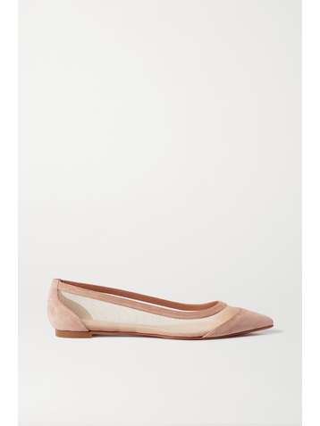 CHRISTIAN LOUBOUTIN Galativi suede and mesh point-toe flats