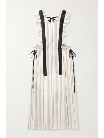 MINJUKIM Cutout bow-embellished striped silk dress