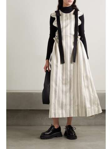 MINJUKIM Cutout bow-embellished striped silk dress
