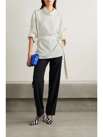 COMMISSION Reversed Bodega belted wool-blend gabardine blouse