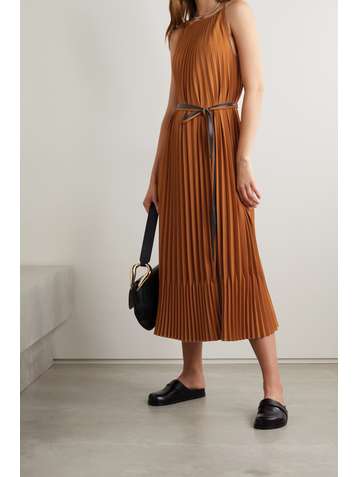 PROENZA SCHOULER WHITE LABEL Belted pleated crepe de chine midi dress