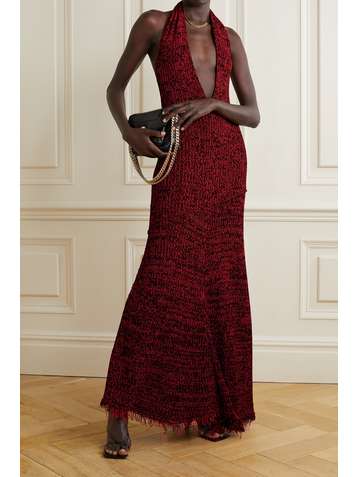 PROENZA SCHOULER Robe longue dos nu en mailles effilées à finitions en cuir synthétique