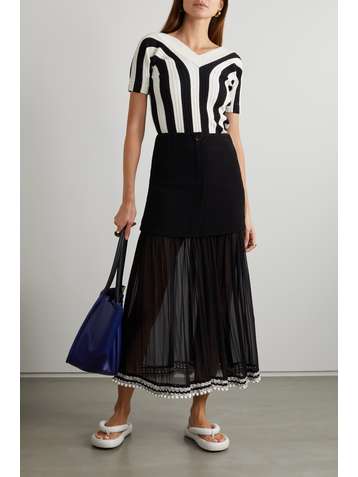 PROENZA SCHOULER Jupe longue en mousseline de soie à superposition en crêpe, finitions en crochet et ornements