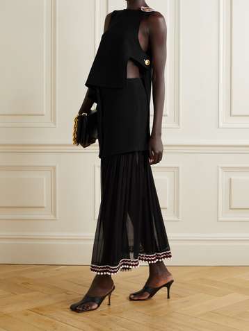 PROENZA SCHOULER Asymmetric crochet-trimmed crepe top