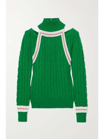 ROSIE ASSOULIN Wandelbarer Zopfstrickpullover aus einer Wollmischung mit Streifen