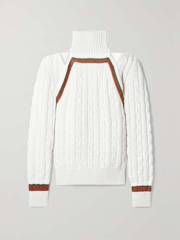 ROSIE ASSOULIN Convertible striped cable-knit wool-blend sweater