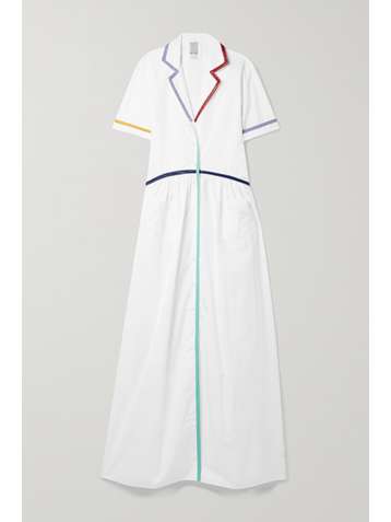 ROSIE ASSOULIN Color-block faux leather-trimmed cotton-poplin maxi shirt dress