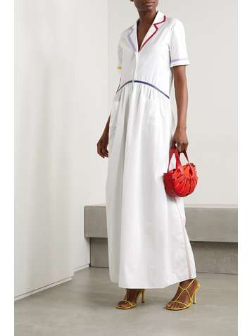 ROSIE ASSOULIN Color-block faux leather-trimmed cotton-poplin maxi shirt dress