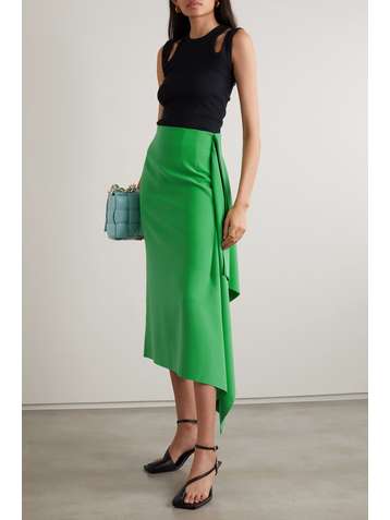 A.W.A.K.E. MODE Asymmetric draped crepe midi skirt