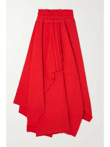 A.W.A.K.E. MODE Asymmetric pleated stretch-cady maxi skirt