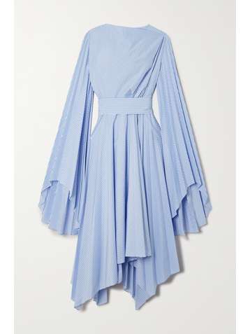 A.W.A.K.E. MODE Asymmetric striped organic cotton-blend poplin midi dress