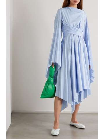 A.W.A.K.E. MODE Asymmetric striped organic cotton-blend poplin midi dress