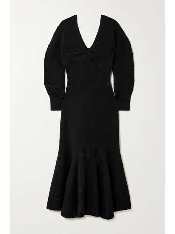 ALEXANDER MCQUEEN Ribbed wool and cashmere-blend midi dress