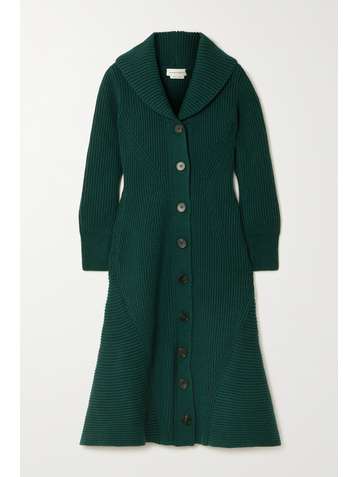 ALEXANDER MCQUEEN Ribbed wool and cashmere-blend midi dress