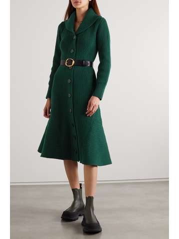 ALEXANDER MCQUEEN Ribbed wool and cashmere-blend midi dress