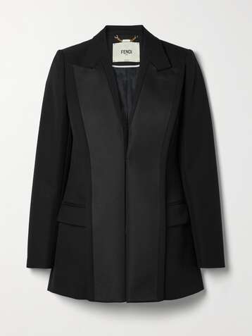 FENDI Satin-trimmed grain de poudre wool blazer