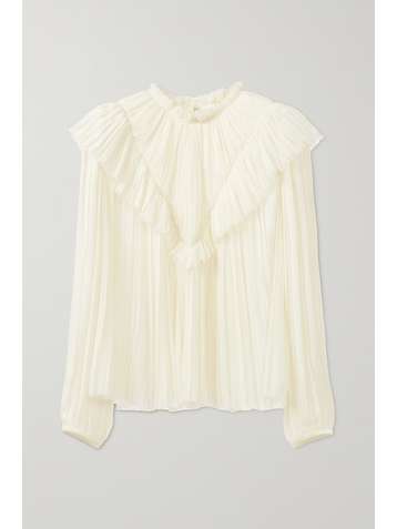 CHLOÉ + NET SUSTAIN pleated wool-gauze blouse