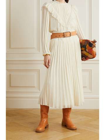 CHLOÉ + NET SUSTAIN pleated wool-gauze blouse