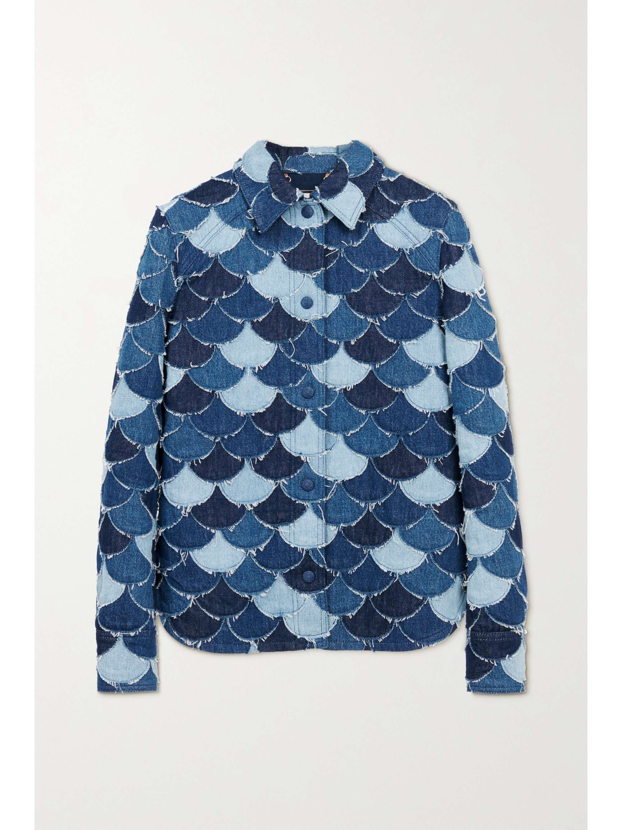 Blue Scalloped patchwork denim jacket 