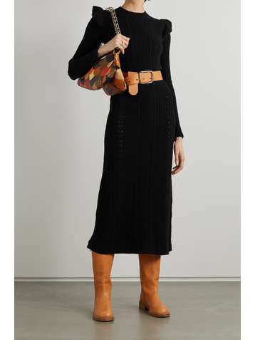 CHLOÉ Ruffled pointelle-knit wool and cashmere-blend maxi dress