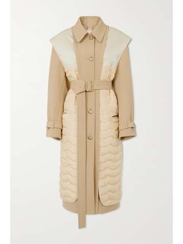 CHLOÉ Convertible belted wool, cotton-blend and quilted silk coat