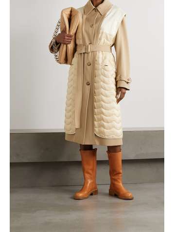 CHLOÉ Convertible belted wool, cotton-blend and quilted silk coat