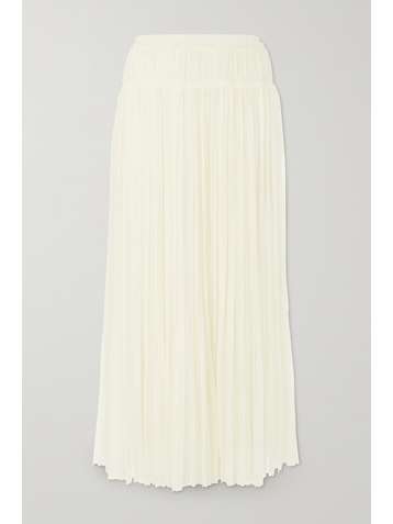CHLOÉ + NET SUSTAIN asymmetric pleated wool-gauze midi skirt