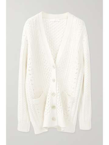 CHLOÉ Pointelle and cable-knit wool and cashmere-blend cardigan
