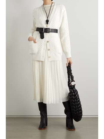 CHLOÉ Pointelle and cable-knit wool and cashmere-blend cardigan