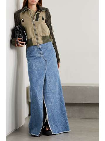 SACAI Paneled shell and cable-knit wool-blend jacket