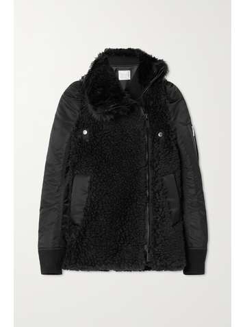SACAI Paneled faux shearling and shell jacket